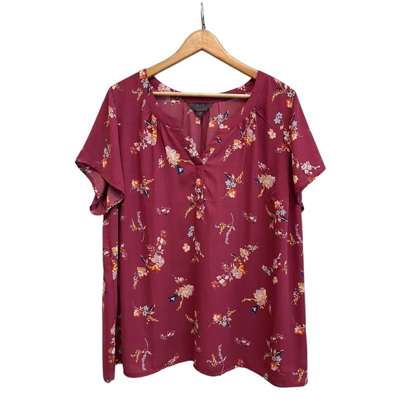 Mix by‎ Hawthorne Blouse Mauve Pink Short Sleeve Lightweight Flowy Plus Size 2X - Picture 1 of 11
